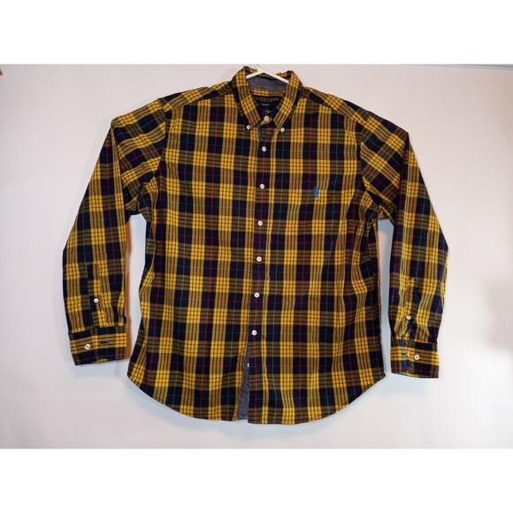 06U.S. Polo Assassin Men's XL Button Down Long Sleeve Navy & Yellow Stripe Shirt - Picture 1 of 6